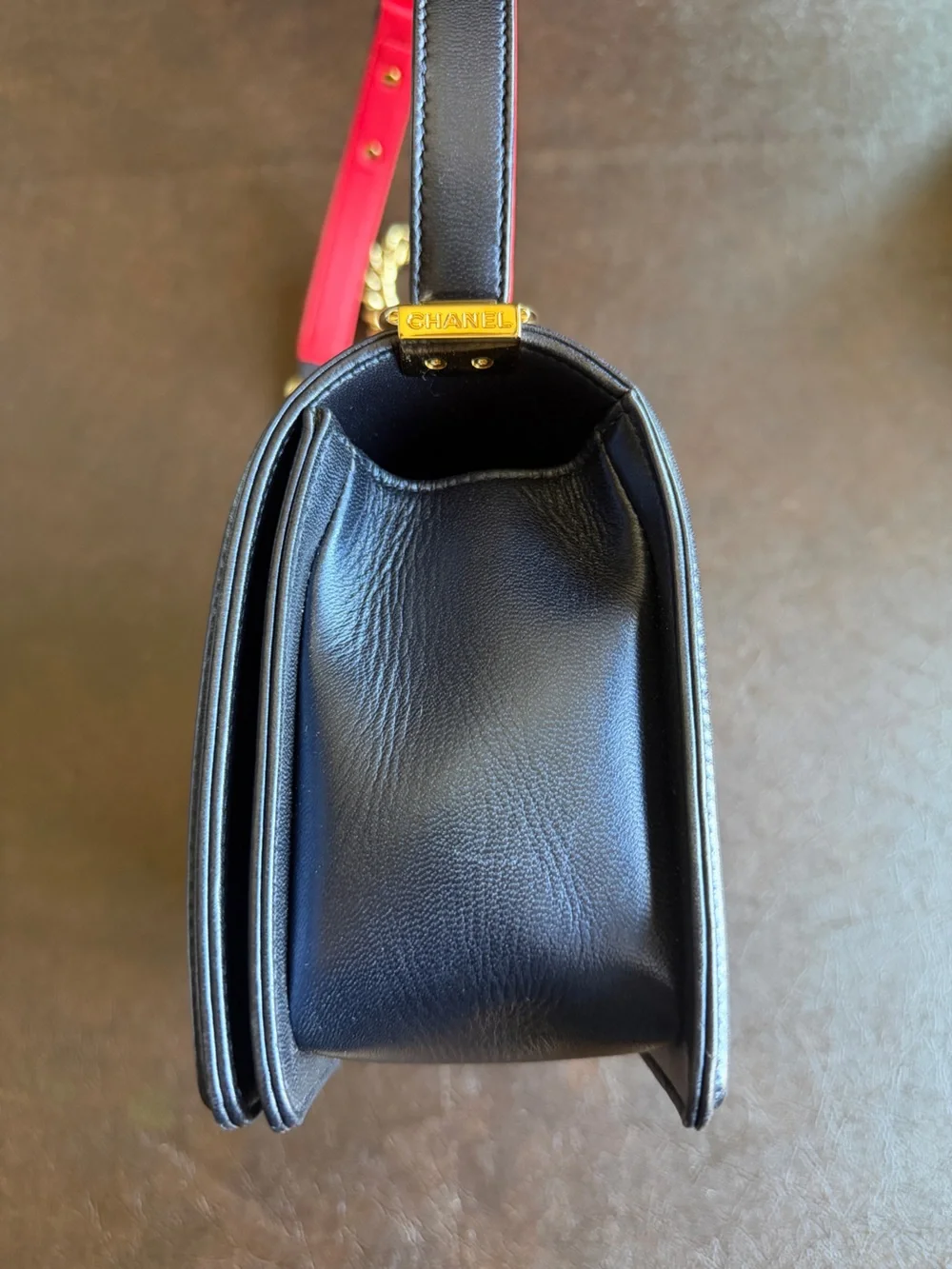 CHANEL Metallic Cube Embossed Lambskin Boy Flap Bag